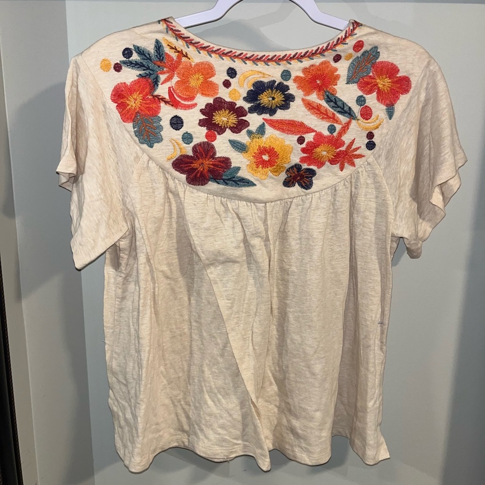 THML Cream Blouse with Orange & Navy Floral Embroidery - Picture 2 of 5